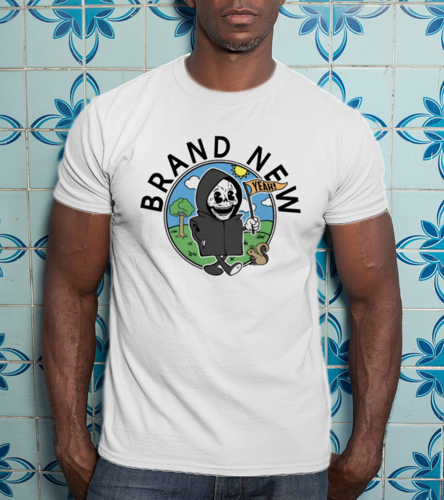 Skullboy Kids Character With Yeah Flag And Squirrel In Sunny Park T-Shirt