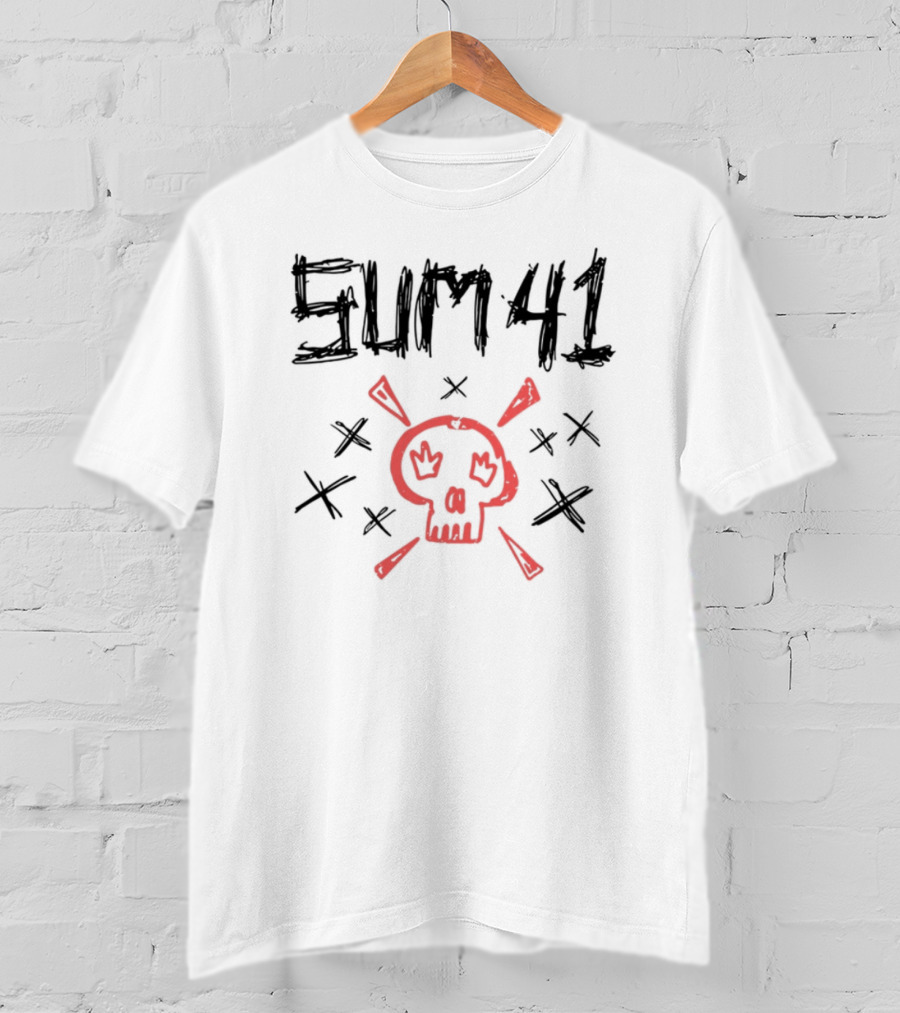 Sum 41 Sketch Red Skull X-Eyes Bold Graphic T-Shirt