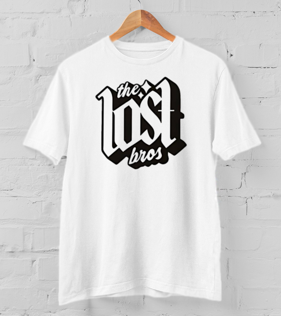 The Lost Bros Black Vintage Style Bold Text Design T-Shirt