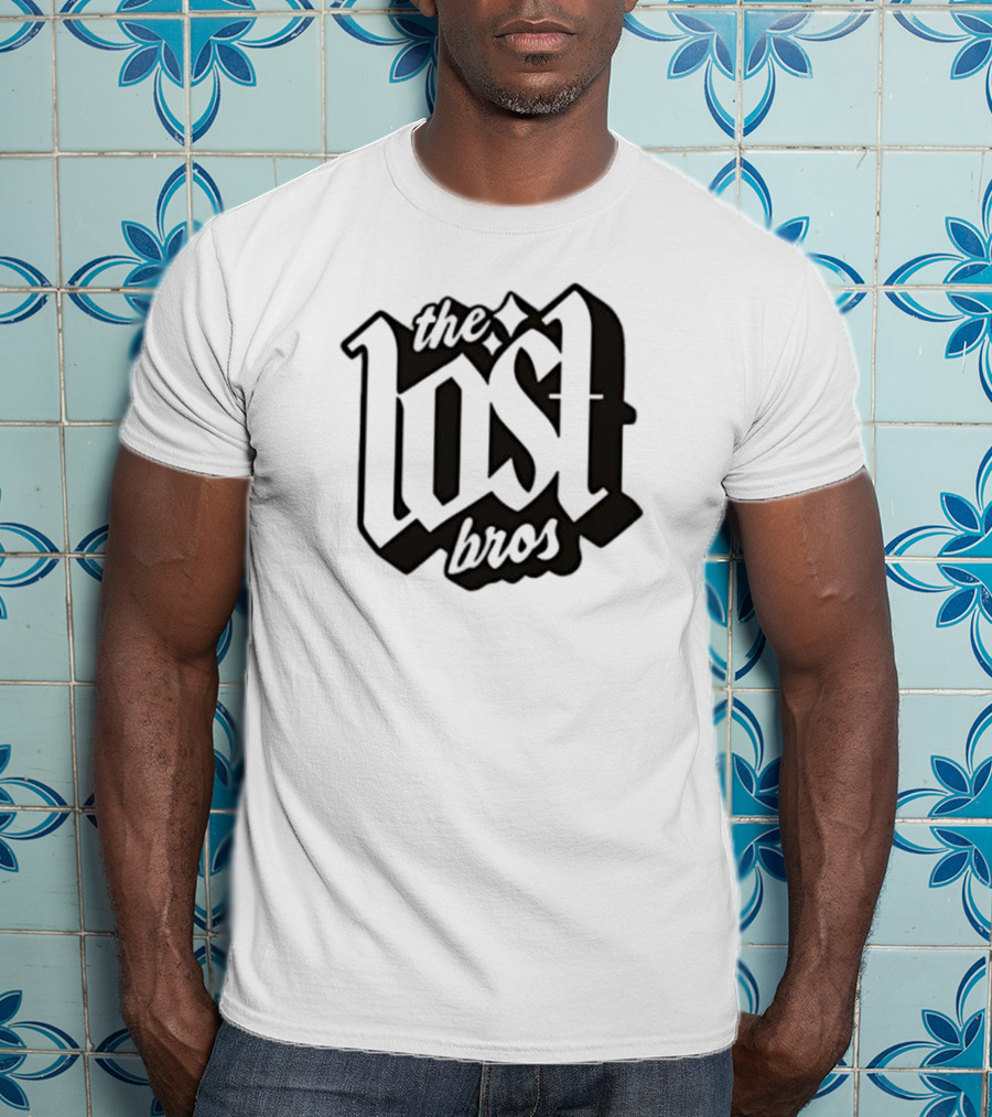 The Lost Bros Black Vintage Style Bold Text Design T-Shirt