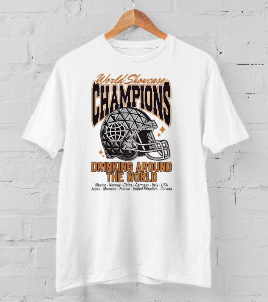 World Showcase Champions Drinking Around The World Helmet USA Canada Spaceship Earth T-Shirt