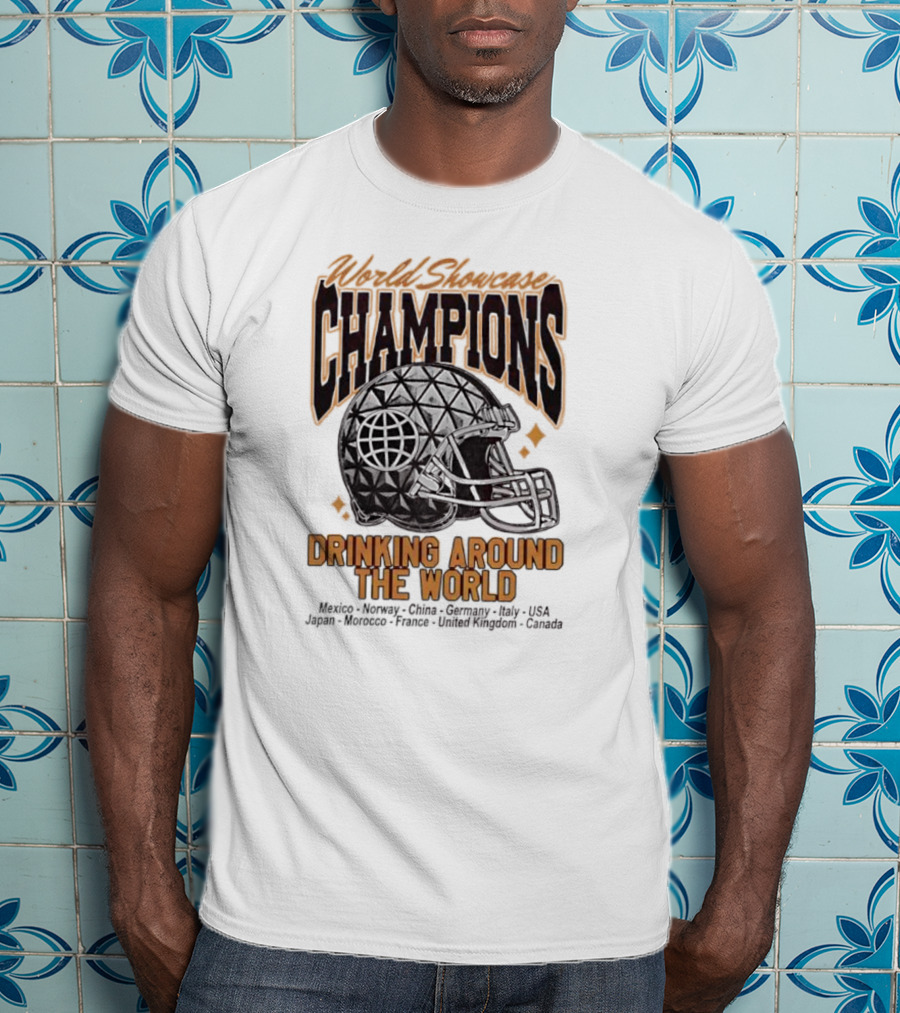 World Showcase Champions Drinking Around The World Helmet USA Canada Spaceship Earth T-Shirt