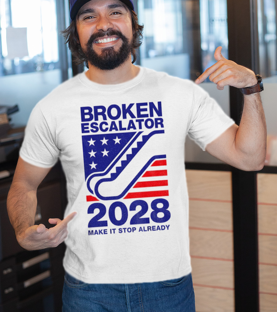Broken Escalator 2028 Make It Stop Already American Flag Stars Stripes T-Shirt