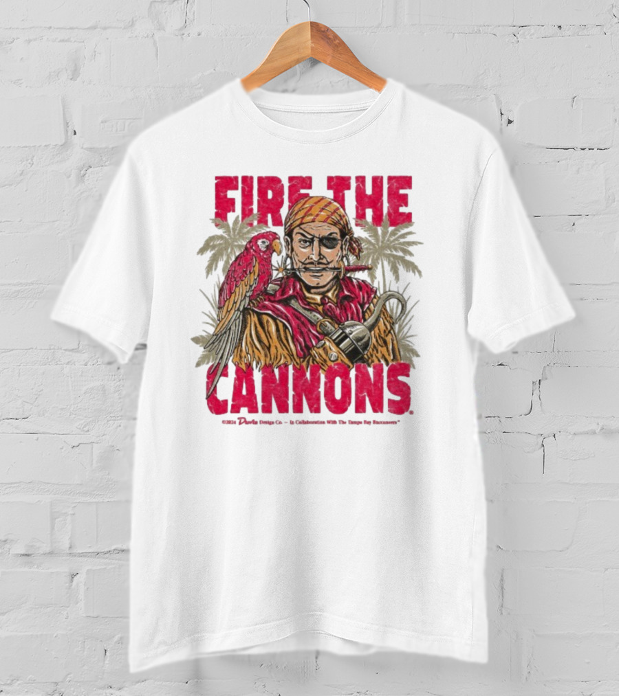 Fire The Cannons Buccaneers Pirate Parrot Palm Trees T-Shirt