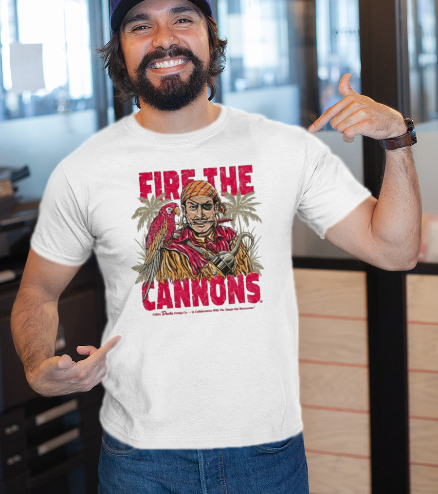 Fire The Cannons Buccaneers Pirate Parrot Palm Trees T-Shirt