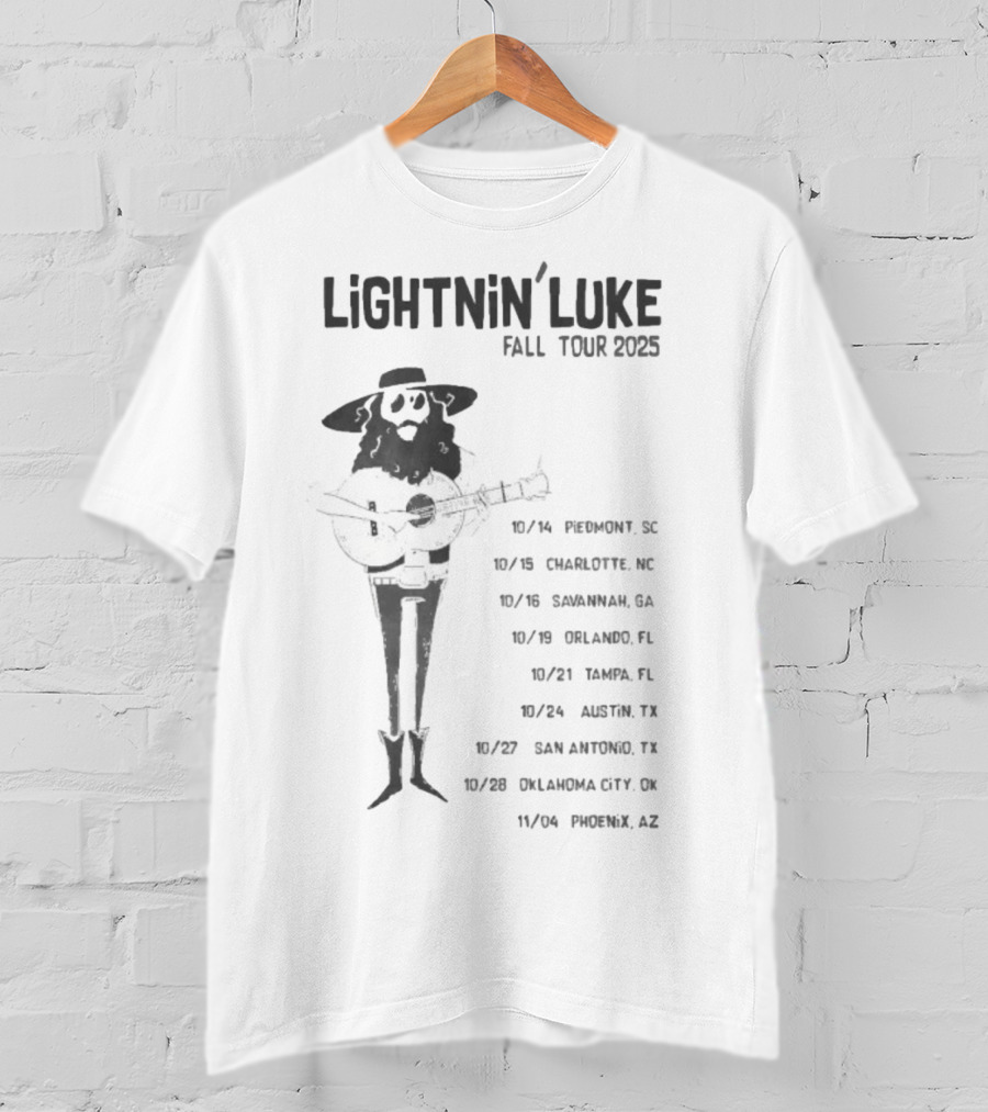 Lightnin’ Luke Fall Tour 2025 With Dates In Pendleton Charlotte Savannah Orlando Tampa Austin San Antonio Oklahoma City Phoenix T-Shirt