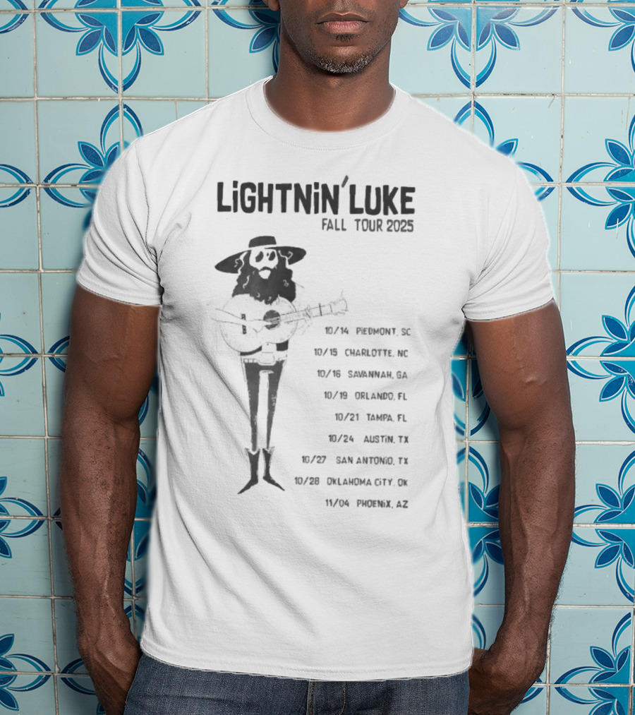 Lightnin’ Luke Fall Tour 2025 With Dates In Pendleton Charlotte Savannah Orlando Tampa Austin San Antonio Oklahoma City Phoenix T-Shirt