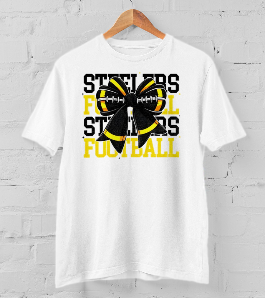 Pittsburgh Steelers Football Coquette Mom Bow Game Day T-Shirt