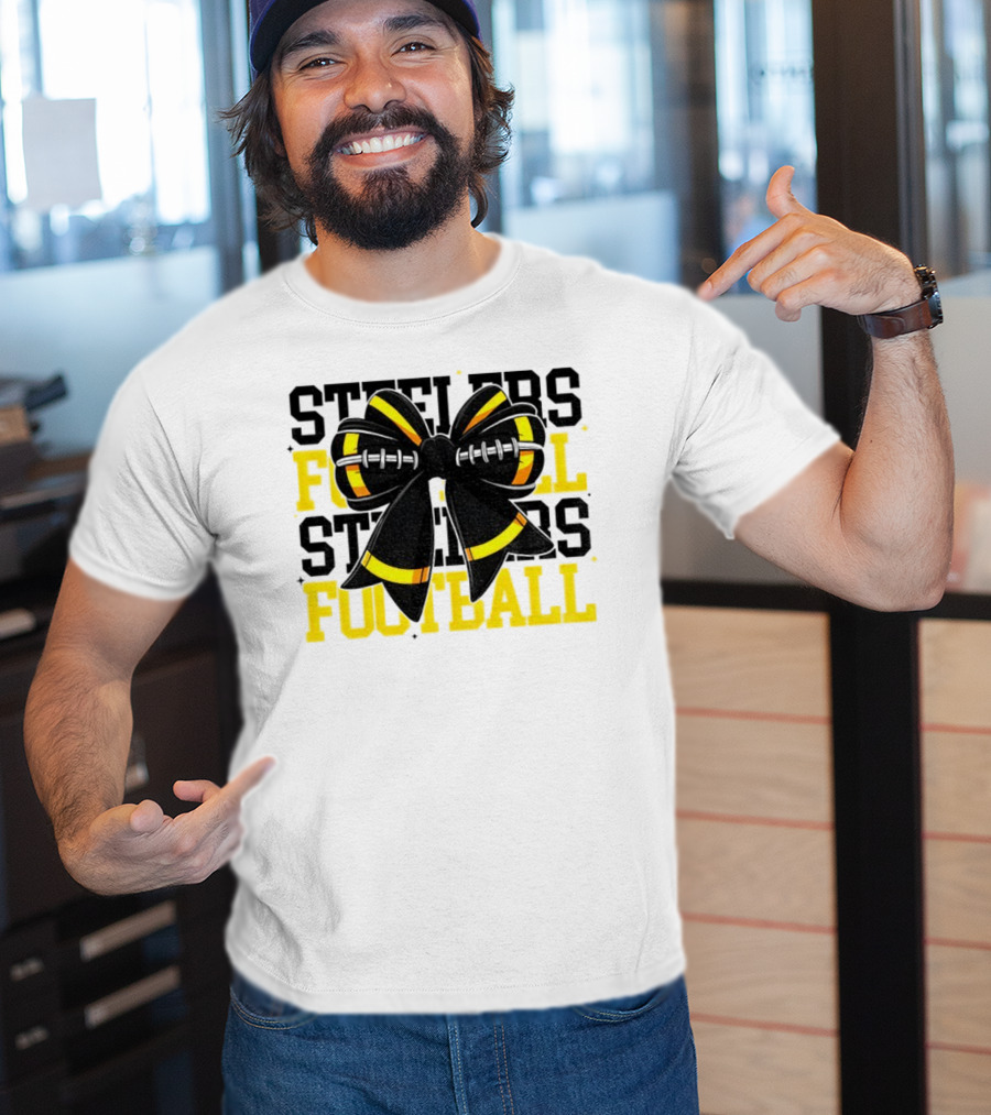 Pittsburgh Steelers Football Coquette Mom Bow Game Day T-Shirt