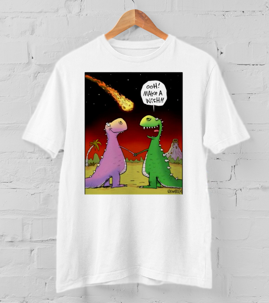 Glenn Mccoy Dinosaur Cartoon Ooh Make A Wish Meteorite Scene T-Shirt