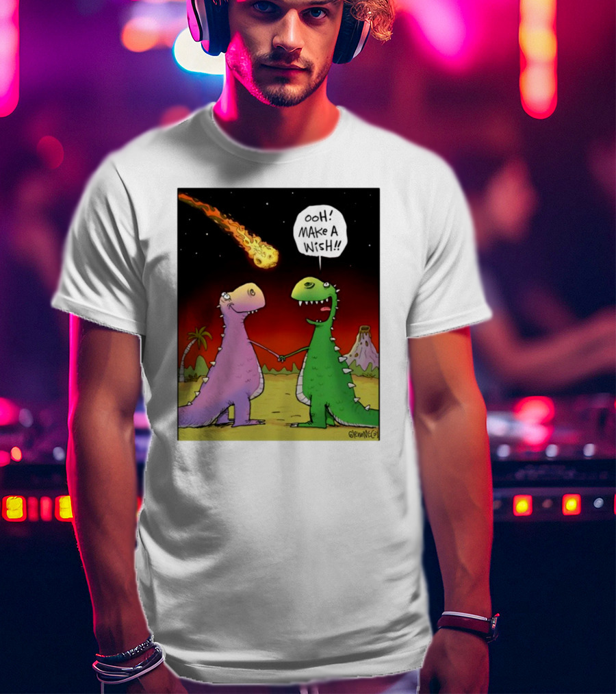Glenn Mccoy Dinosaur Cartoon Ooh Make A Wish Meteorite Scene T-Shirt
