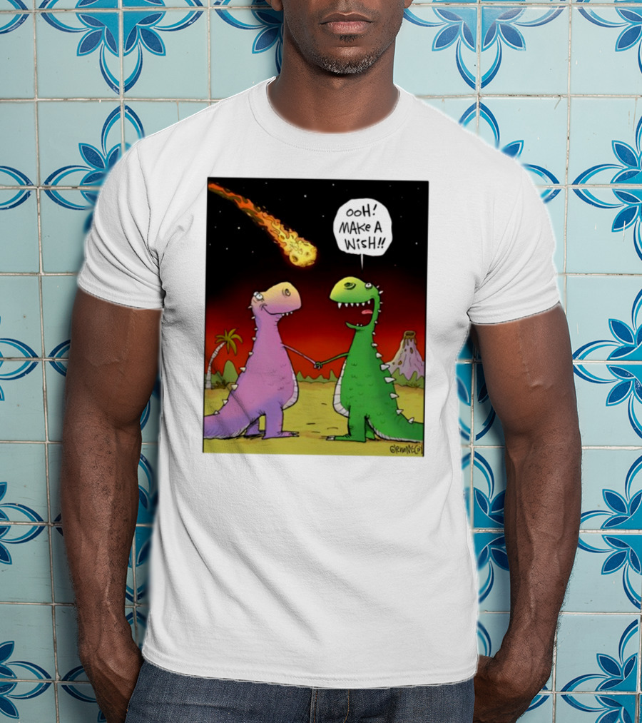 Glenn Mccoy Dinosaur Cartoon Ooh Make A Wish Meteorite Scene T-Shirt