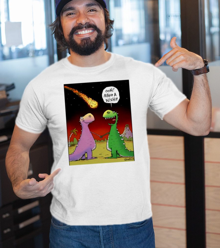 Glenn Mccoy Dinosaur Cartoon Ooh Make A Wish Meteorite Scene T-Shirt