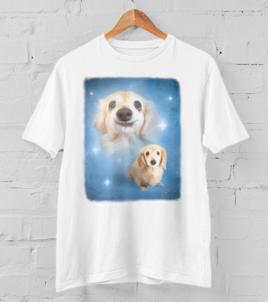 Olan Meows Bella Dog Portrait Classic Blue Stars T-Shirt