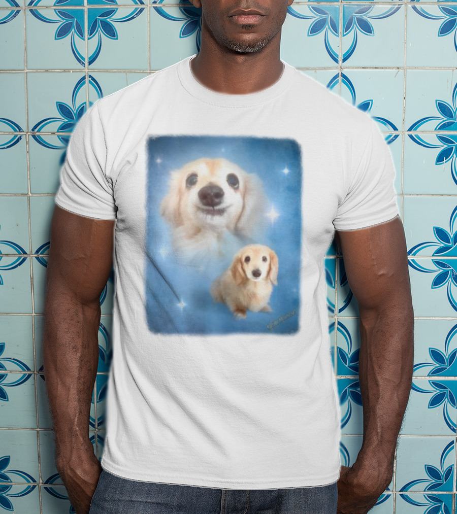 Olan Meows Bella Dog Portrait Classic Blue Stars T-Shirt