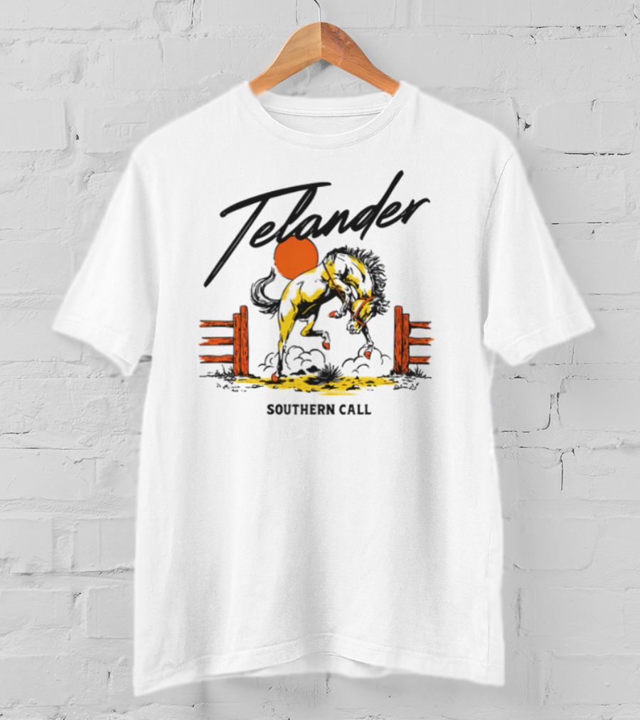 Telander Horse Southern Call Equestrian Sunset Fence Scene T-Shirt