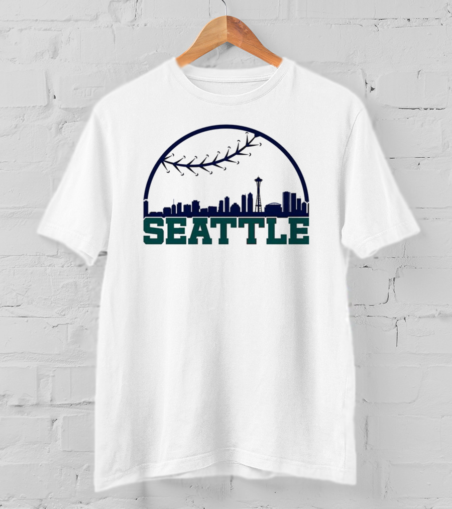 Seattle Mariners Skyline Baseball Theme With Space Needle T-Shirt