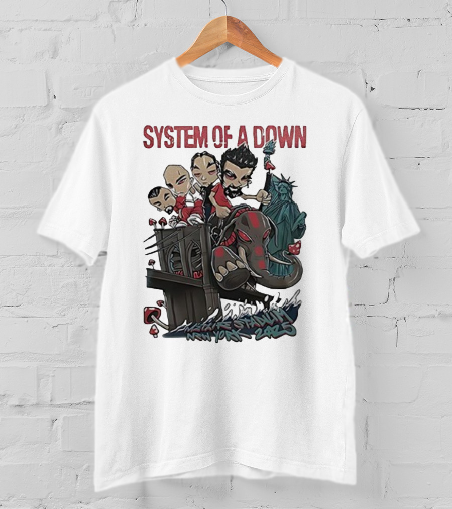 System Of A Down 2025 Chibi Cartoon Yankee Stadium New York T-Shirt