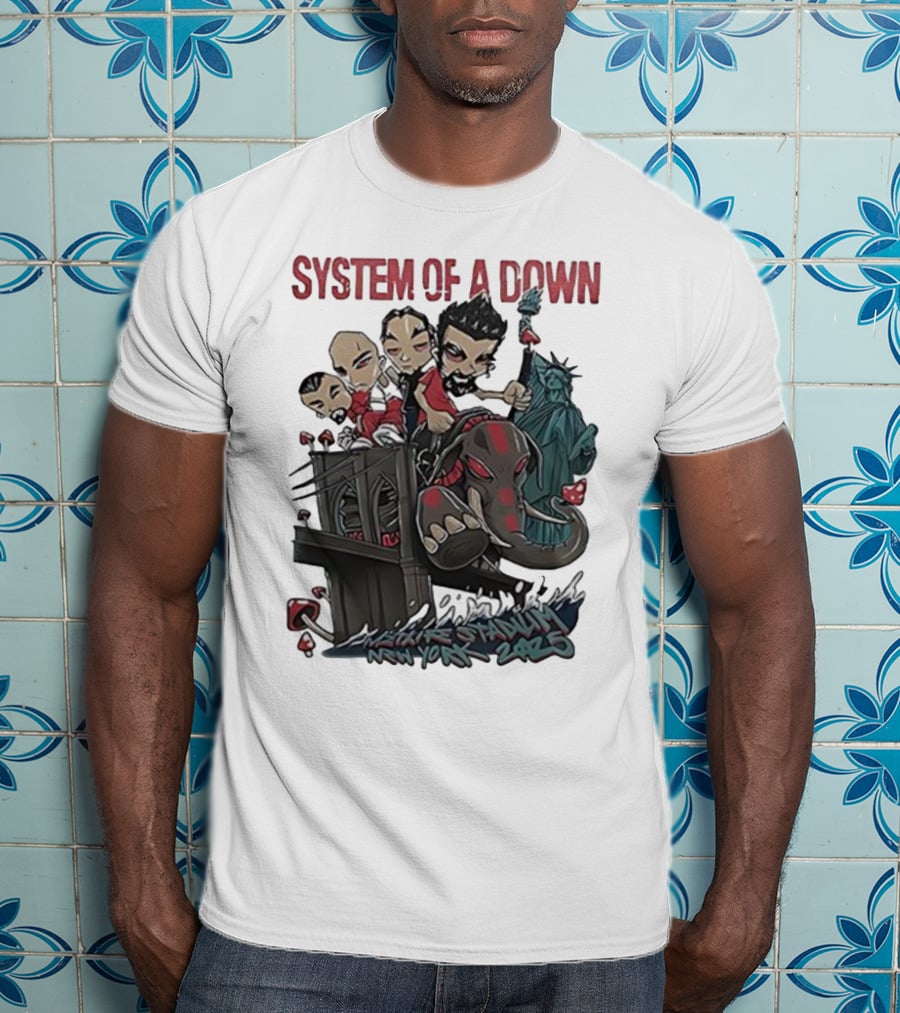 System Of A Down 2025 Chibi Cartoon Yankee Stadium New York T-Shirt