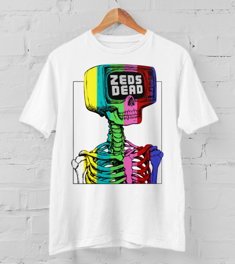 Zeds Dead TV Head Skeleton Multicolor Test Pattern T-Shirt