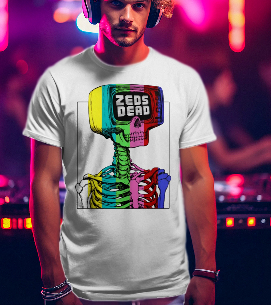 Zeds Dead TV Head Skeleton Multicolor Test Pattern T-Shirt