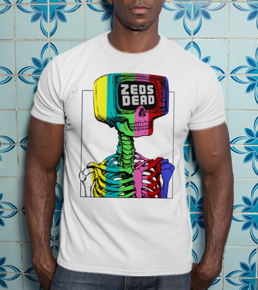 Zeds Dead TV Head Skeleton Multicolor Test Pattern T-Shirt