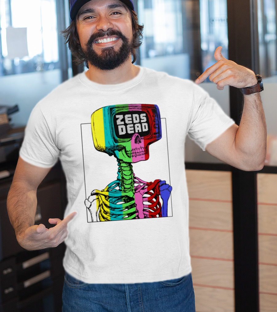 Zeds Dead TV Head Skeleton Multicolor Test Pattern T-Shirt