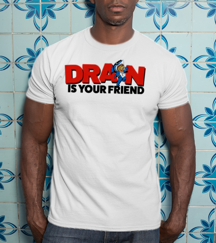 Drain Kewpie Friend In Red Block Letters With Cartoon Character T-Shirt