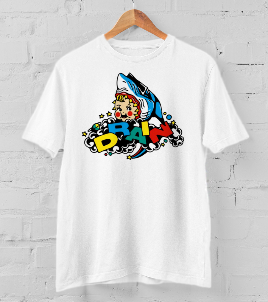 DRAIN831 Rainbow Retro Kid Block Letters Whale T-Shirt
