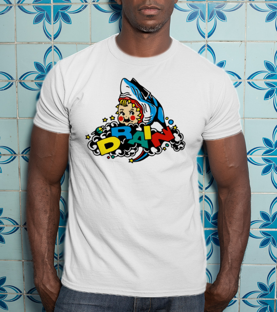 DRAIN831 Rainbow Retro Kid Block Letters Whale T-Shirt
