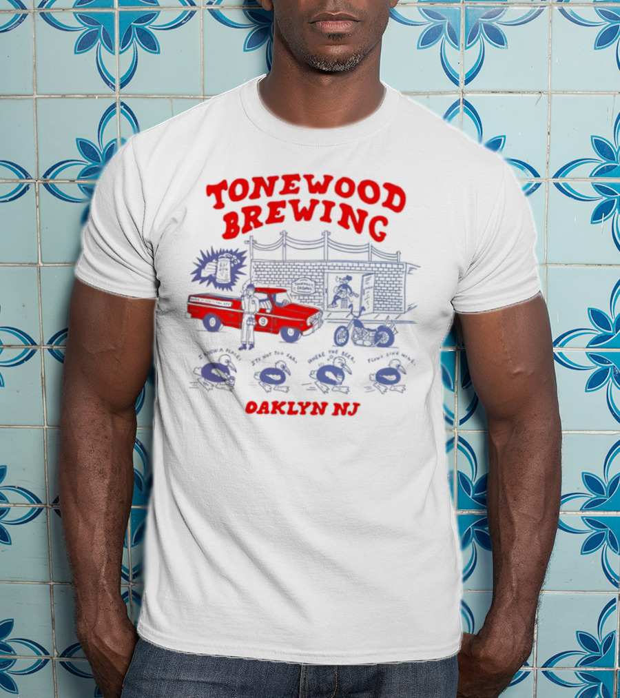 Tonewood Brewing Oaklyn NJ Vintage Car Scene T-Shirt
