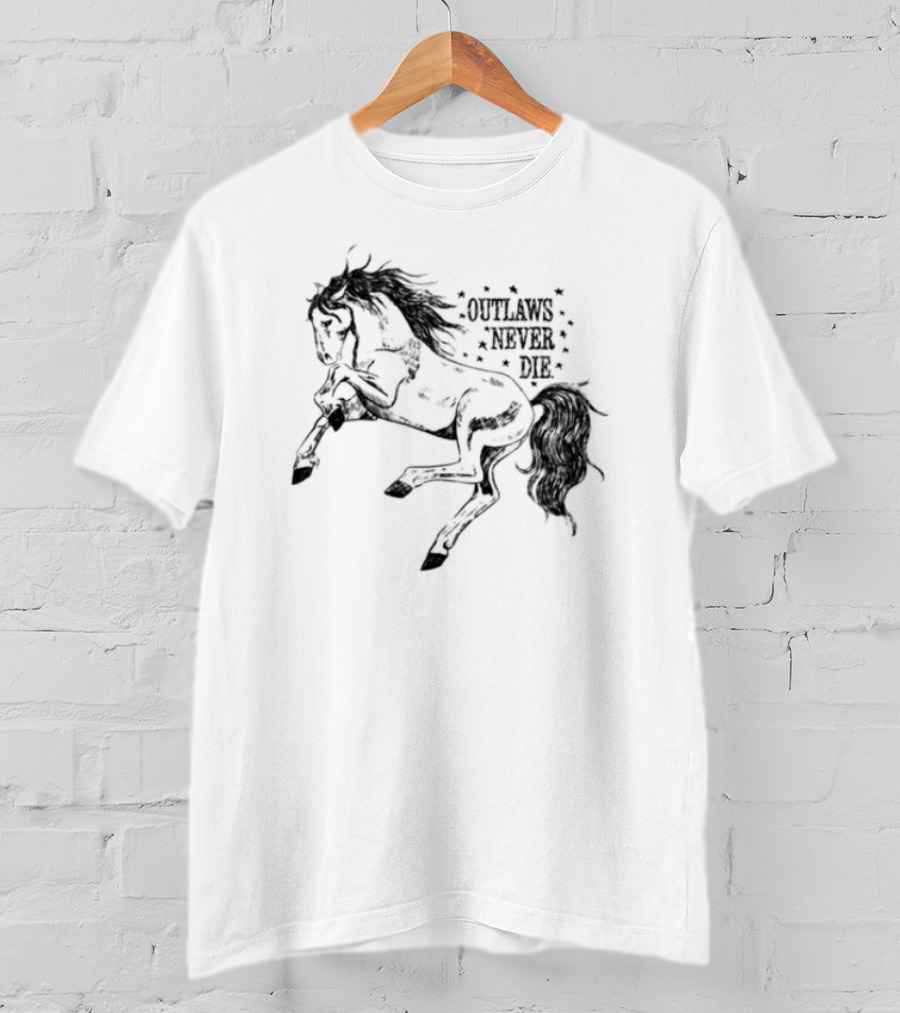 Oatmilklady Wild Horse Outlaws Never Die Retro Western Style T-Shirt