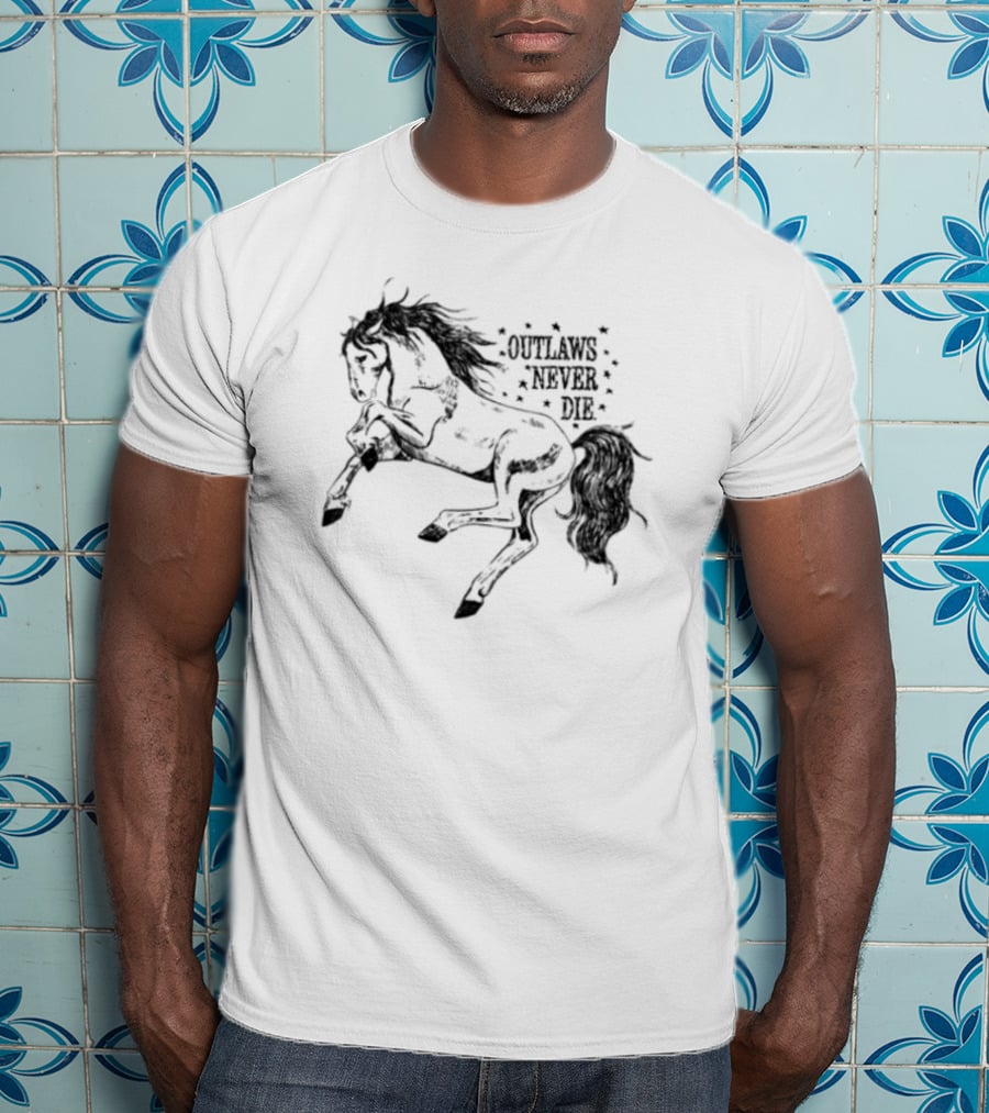 Oatmilklady Wild Horse Outlaws Never Die Retro Western Style T-Shirt