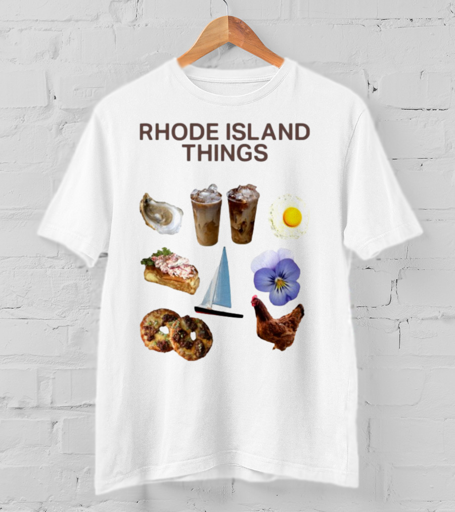 Rhode Island Things Iced Coffee Lobster Roll Sailboat Hen Johnnycakes T-Shirt