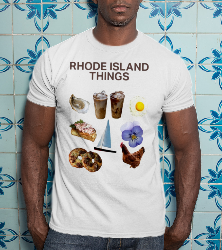 Rhode Island Things Iced Coffee Lobster Roll Sailboat Hen Johnnycakes T-Shirt