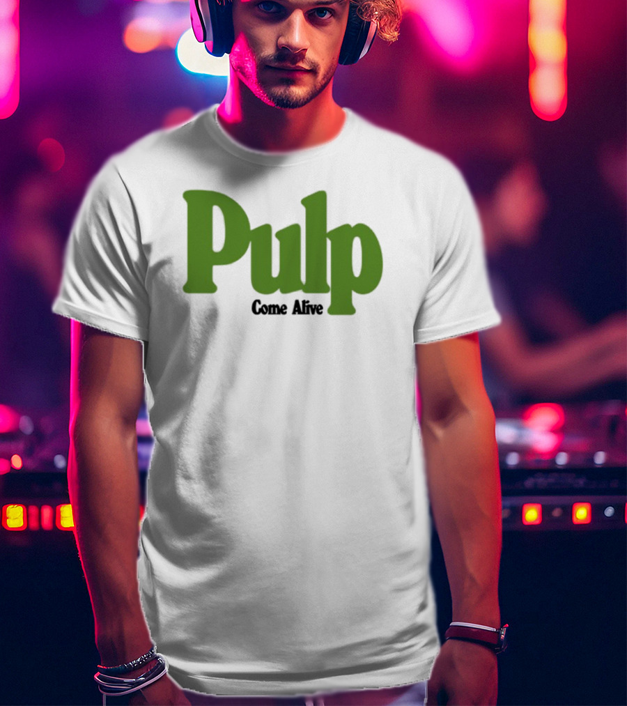 Pulp Come Alive Ecru Retro Bold Green Typography T-Shirt