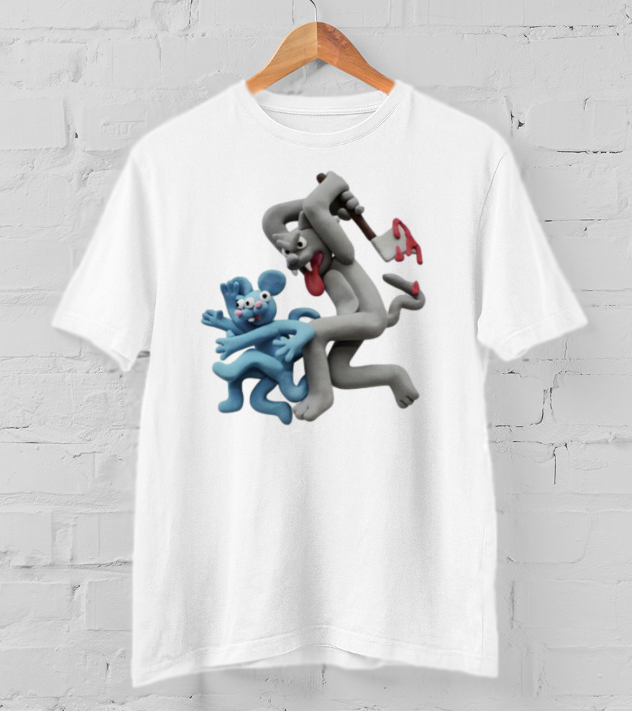 Spooky Woods Cat Mouse Claymation Horror Scene T-Shirt
