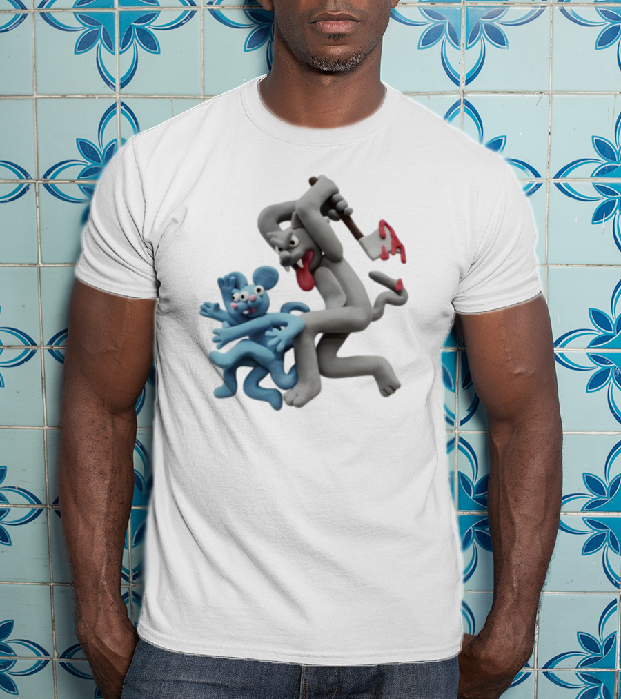 Spooky Woods Cat Mouse Claymation Horror Scene T-Shirt
