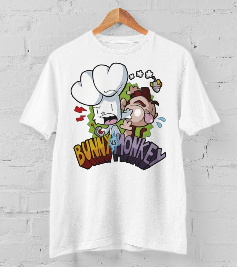 Bunny Vs Monkey Cartoon Rivalry Comic Style T-Shirt