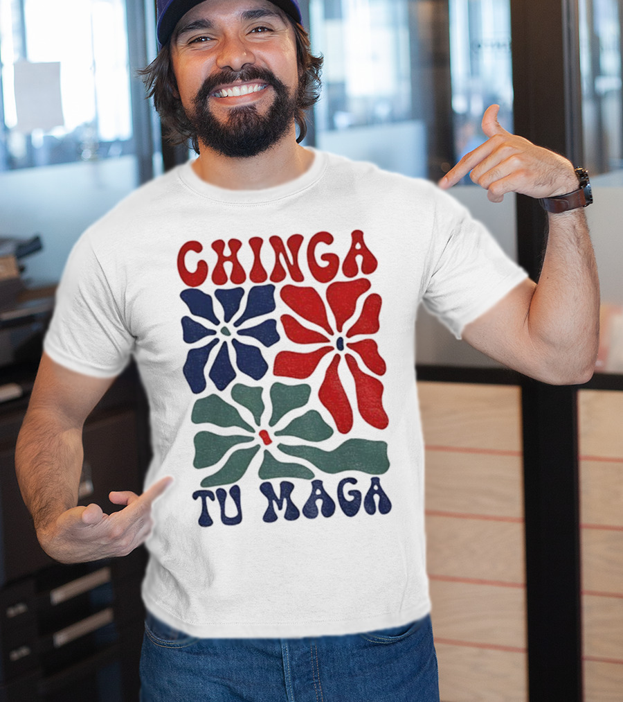 Chinga Tu Maga Colorful Floral Design T-Shirt
