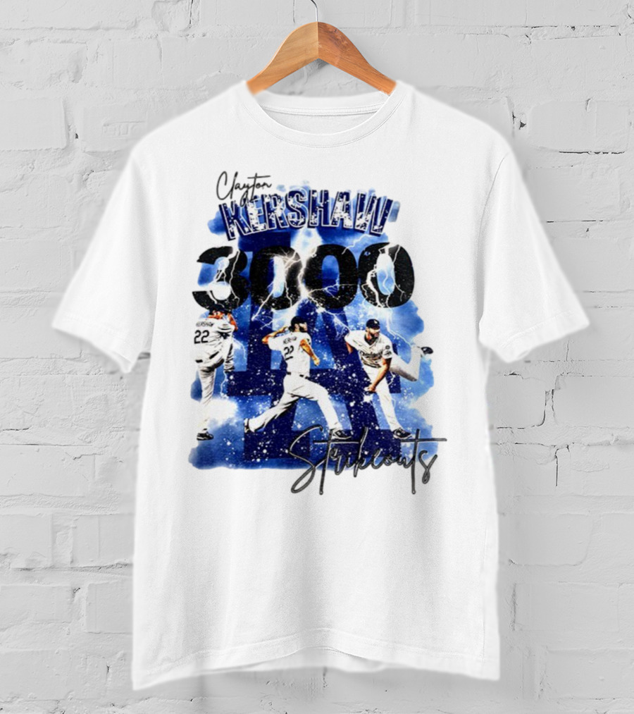 Clayton Kershaw 3000 Strikeouts Los Angeles Dodgers MLB Vintage T-Shirt