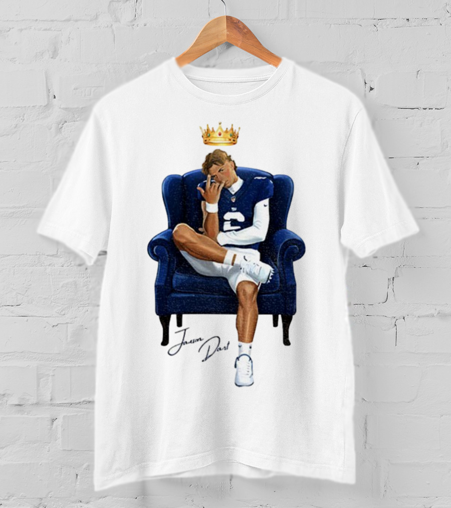 Jaxson Dart King New York Giants Football NFL 2025 Cartoon Player Throne Illustration T-Shirt