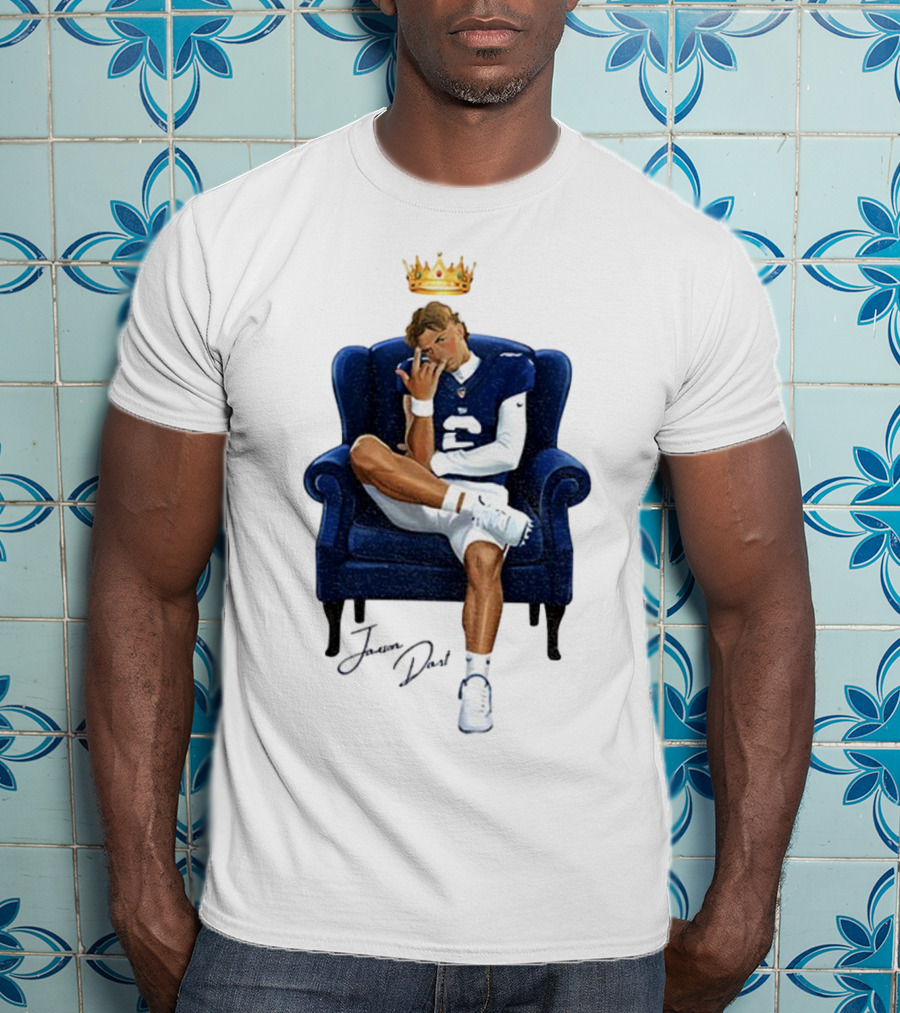 Jaxson Dart King New York Giants Football NFL 2025 Cartoon Player Throne Illustration T-Shirt