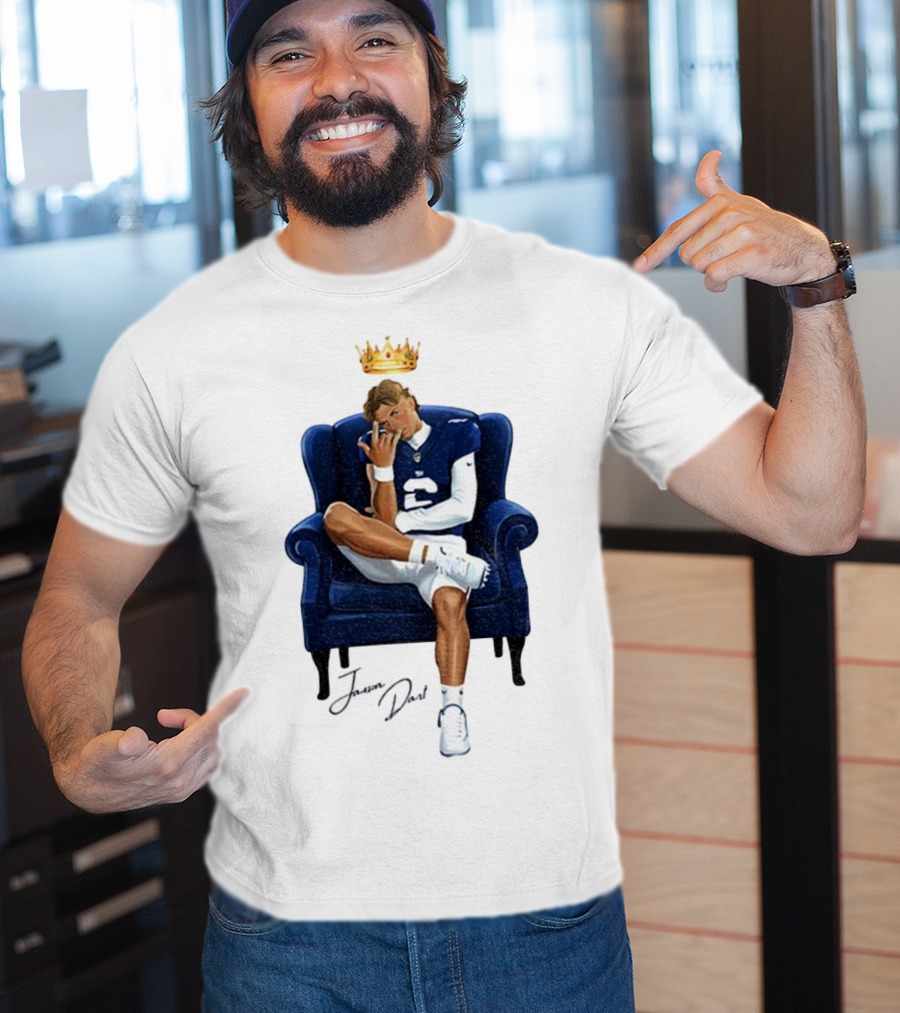 Jaxson Dart King New York Giants Football NFL 2025 Cartoon Player Throne Illustration T-Shirt