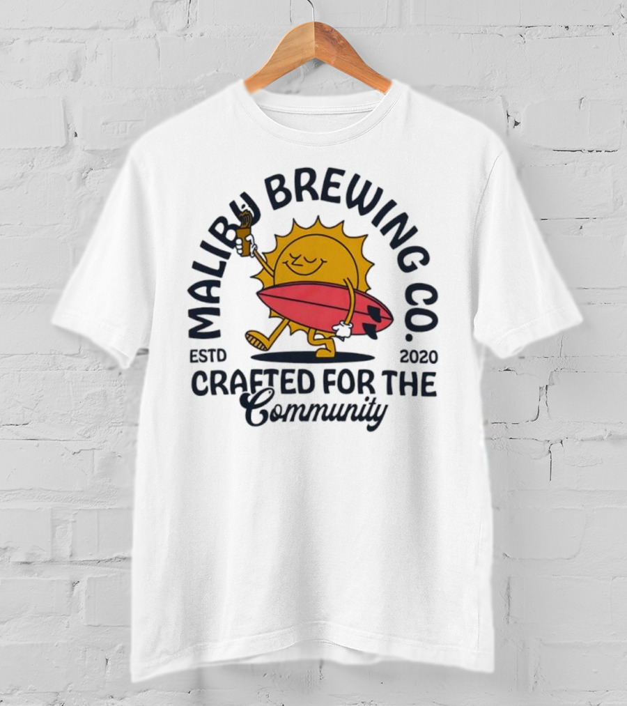 Malibu Brewing Co Estd 2020 Crafted For The Community Sun Surfboard T-Shirt
