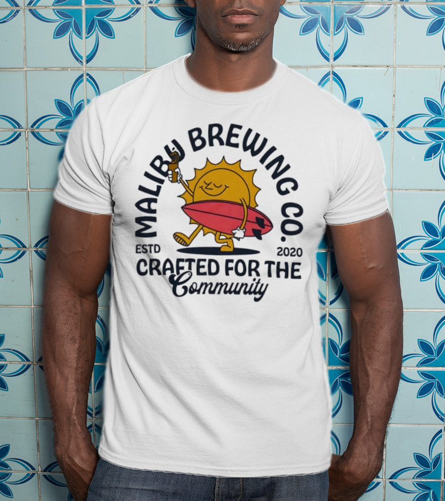 Malibu Brewing Co Estd 2020 Crafted For The Community Sun Surfboard T-Shirt