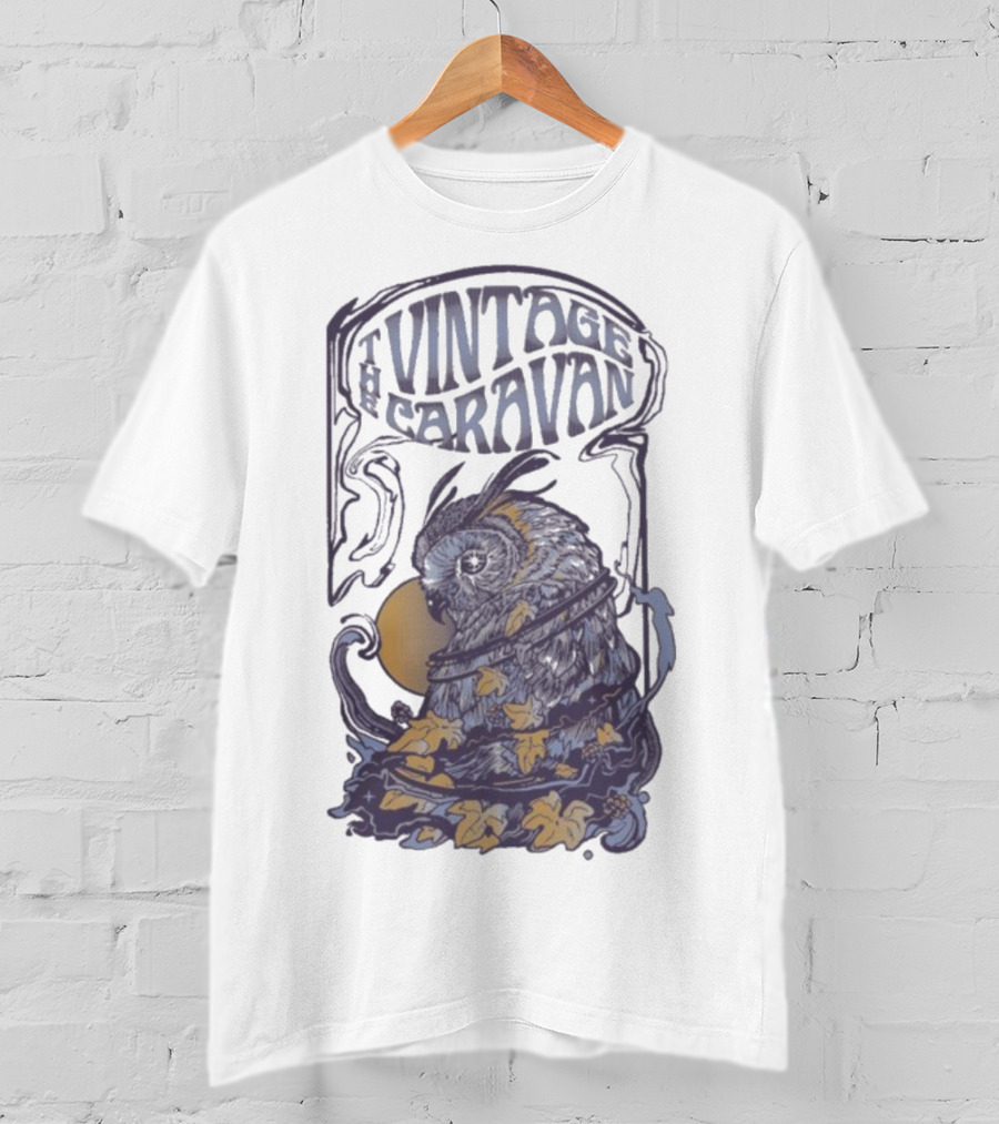 The Vintage Caravan Psychedelic Owl Art Nouveau Style T-Shirt