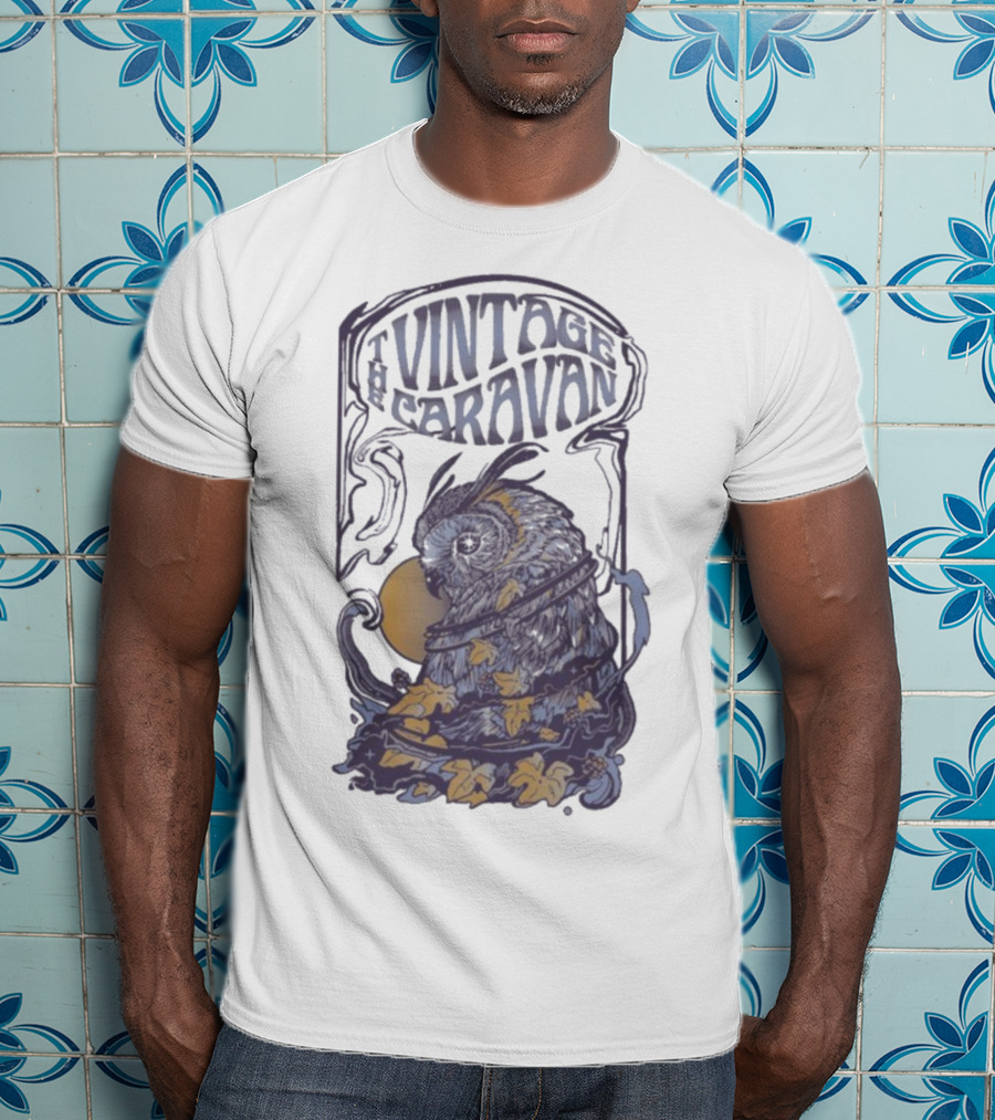 The Vintage Caravan Psychedelic Owl Art Nouveau Style T-Shirt