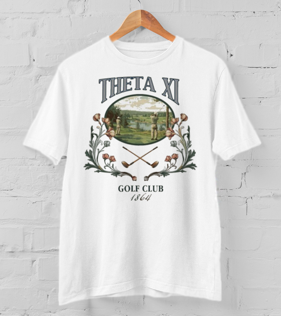Theta Xi Golf Club 1864 Vintage Landscape And Floral Accents T-Shirt