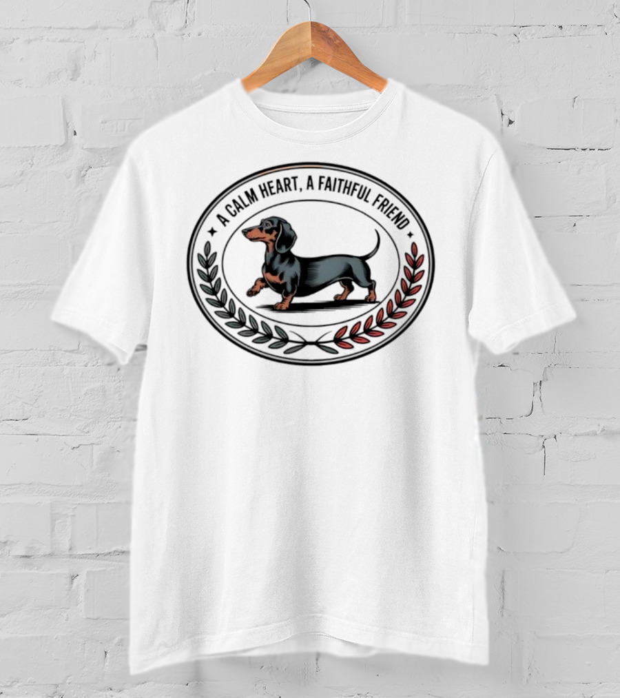 A Calm Heart A Faithful Friend Dachshund Loyalty Laurel Wreath T-Shirt